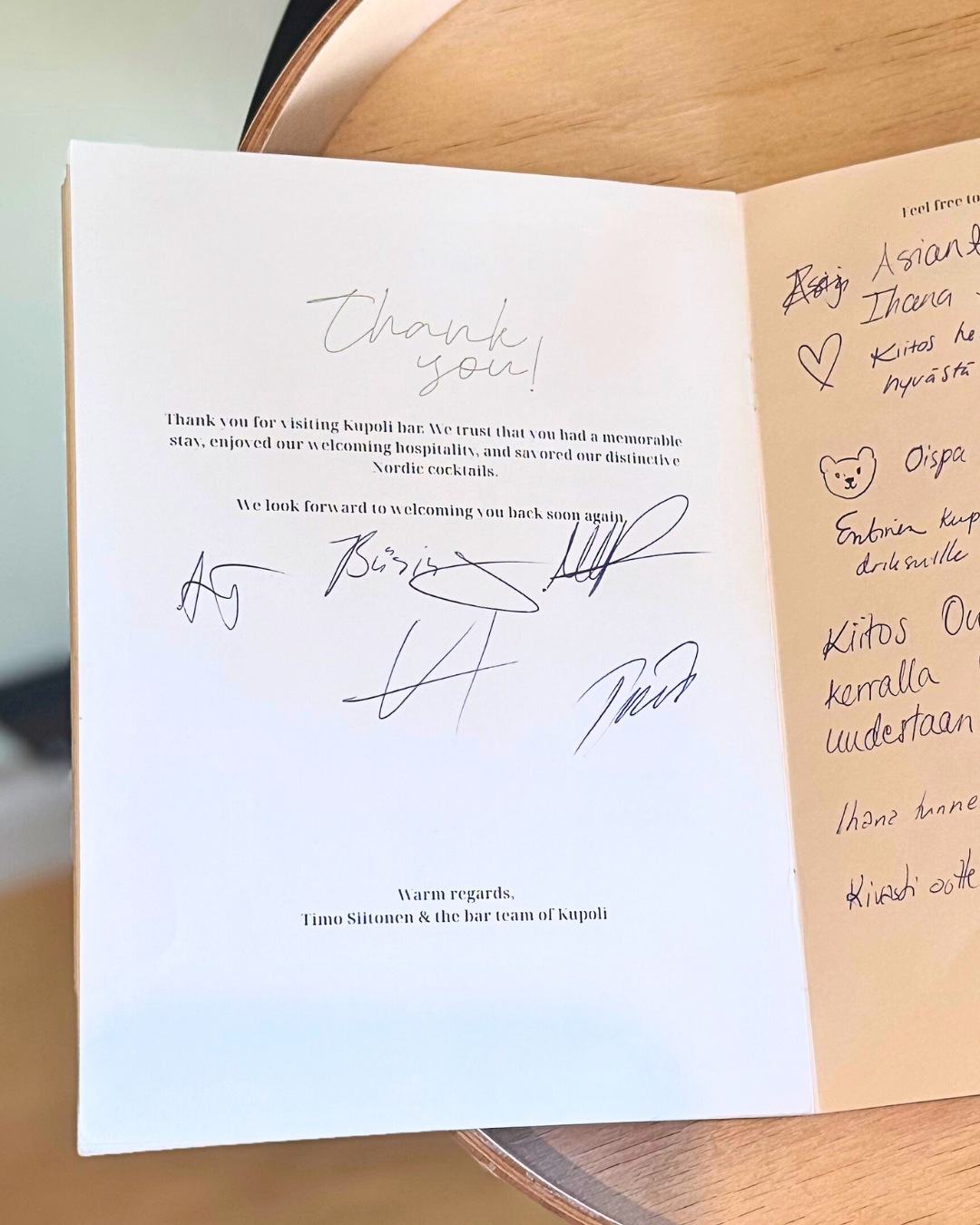Did you know?
At the very end of our menu, there’s a little something special: our Guest Book.
Leave a note, a thought, a memory – we love reading your messages.
They make our nights even more magical.
#KupoliCocktailBar #AboveTheRooftops #BestService #GuestBookMoments